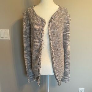 Women's Open-Front Fringe Trim Sweater Cardigan - black, pink and cream
